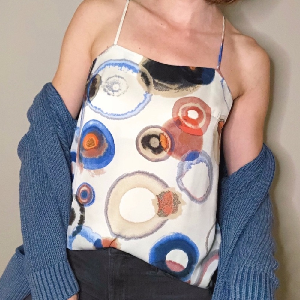 Silk abstract spaghetti strap top
